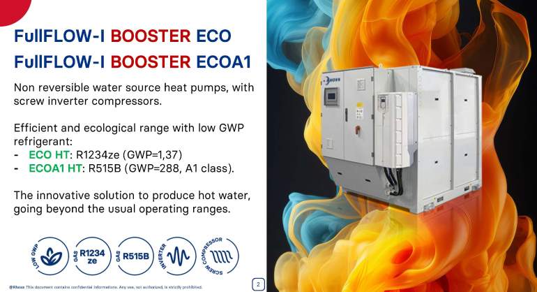 Нові нереверсивні теплові насоси RHOSS FulIFLOW-I BOOSTER ECO/ECOA1 з водяним охолодженням